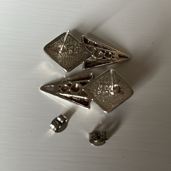 Vintage Lapis Lazuli Blue Sterling Silver Triangle Geometric Earrings - Picture 6 of 12